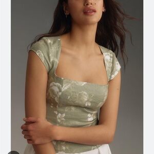 Reformation Cora Linen Top- Green Motif